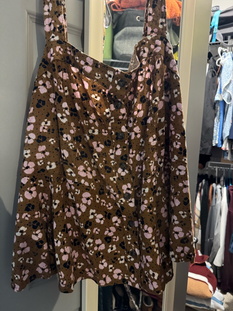 Who What Wear Brown Floral A-Line Skirt With Pink And Black Spots